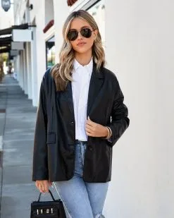 Girl Boss Faux Leather Pocketed Blazer - Black - FINAL SALE -clothes Sales GirlBossFauxLeatherPocketedBlazer Black.cr2 81.cr2 7