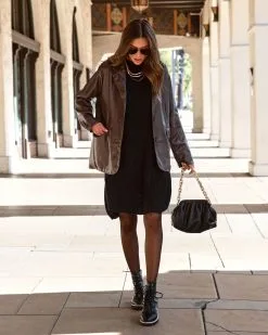 Girl Boss Faux Leather Pocketed Blazer - Chocolate - FINAL SALE -clothes Sales Girlbossfauxleatherpocketedblazerchocolate 7