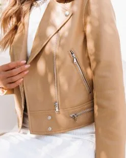 Gramercy Pocketed Faux Leather Moto Jacket - Camel - LAST CHANCE -clothes Sales GramercyPocketedFauxLeatherMotoJacketCamel32