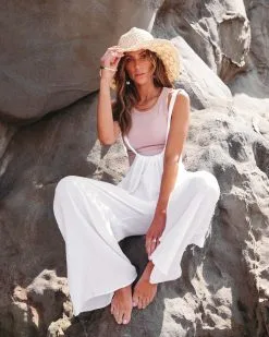 Half Moon Bay Cotton Pocketed Overalls - White - SALE