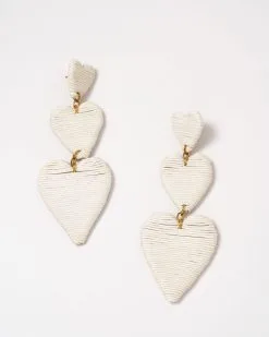 Heart To Heart Woven Earrings - White - FINAL SALE
