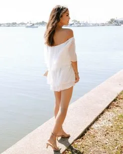 Heaven Sent Off The Shoulder Chiffon Romper - White - SALE 10 Heaven Sent Off The Shoulder Chiffon Romper - White - SALE -clothes Sales HeavenSent 11