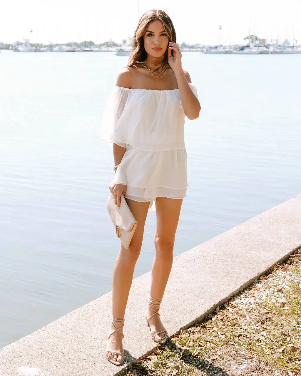 Heaven Sent Off The Shoulder Chiffon Romper - White - SALE 1 Heaven Sent Off The Shoulder Chiffon Romper - White - SALE