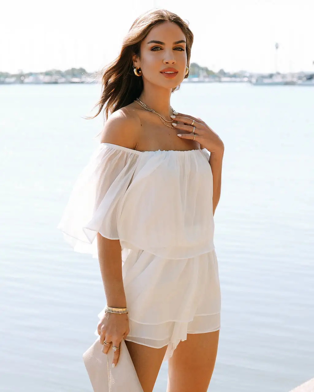 Heaven Sent Off The Shoulder Chiffon Romper - White - SALE 6 Heaven Sent Off The Shoulder Chiffon Romper - White - SALE - Image 6