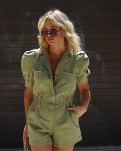 Such A Trooper Cotton Puff Sleeve Pocketed Romper - Olive -clothes Sales IMG 0615 802ac4ae 76a2 4e7d baa8 b8387248fb1a