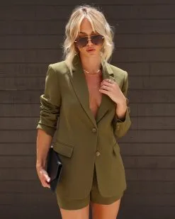 Aria Pocketed Blazer - Olive