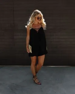 Amberlynn Lace Up Romper - Black