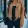 Walford Cropped Fringe Faux Suede Jacket - Camel - FINAL SALE