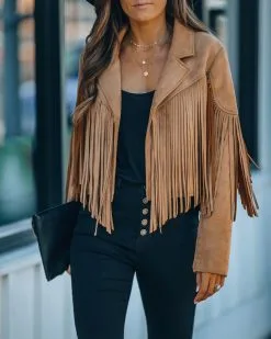 Walford Cropped Fringe Faux Suede Jacket - Camel - FINAL SALE