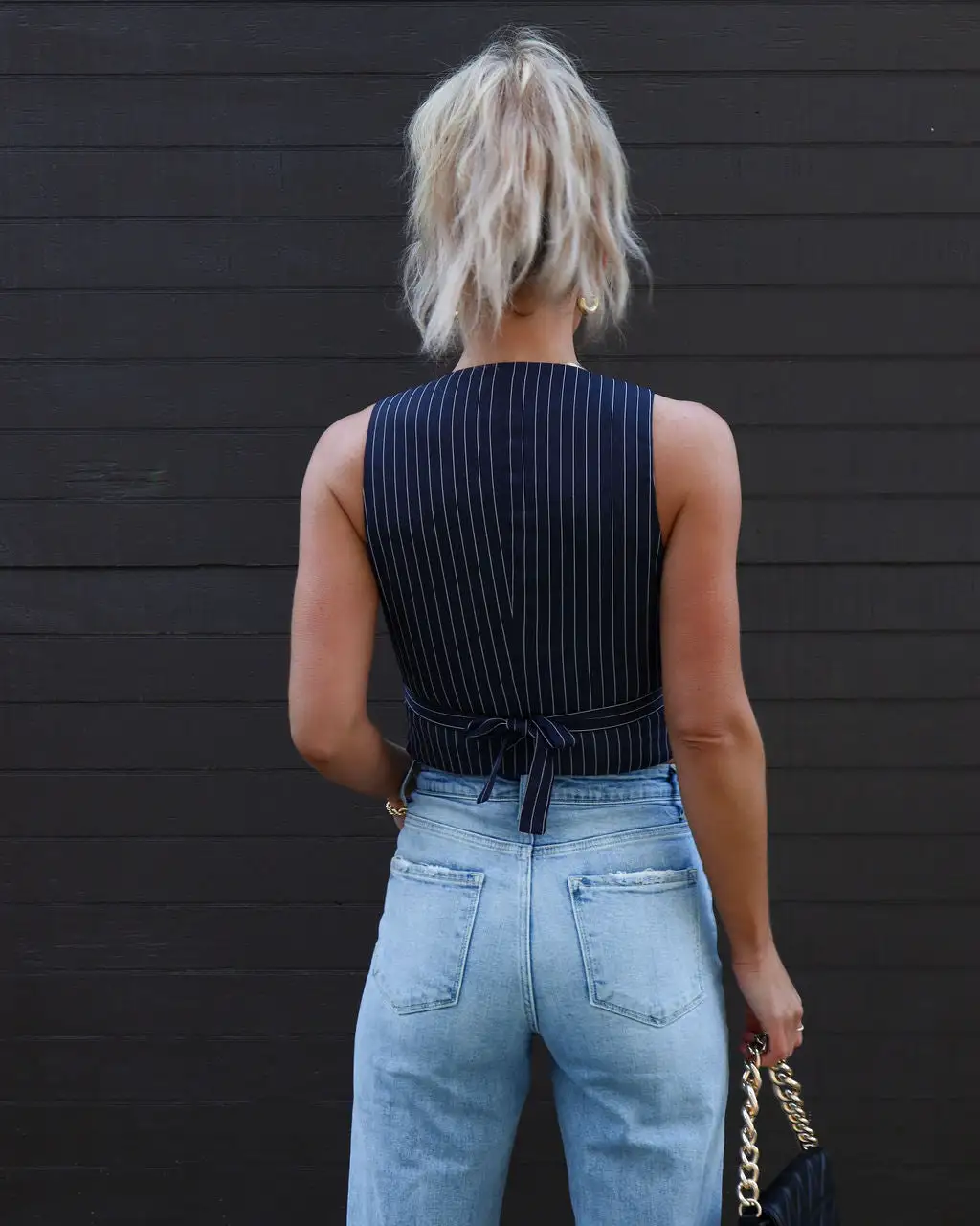 Smith Pinstripe Pocketed Vest - Navy 4 Smith Pinstripe Pocketed Vest - Navy - Image 4