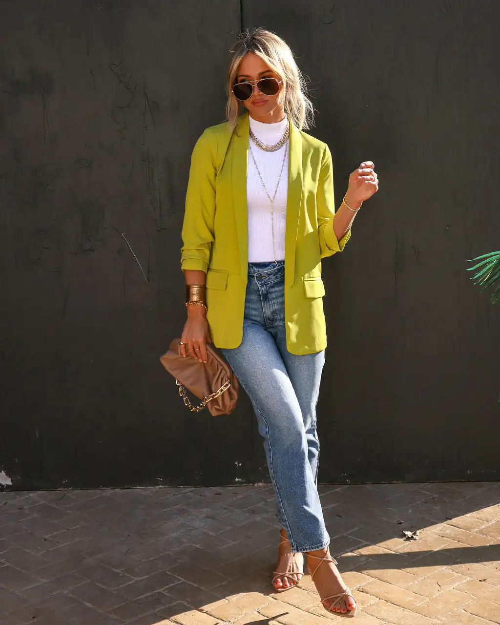 Entrepreneur Pocketed Blazer - Chartreuse 3 Entrepreneur Pocketed Blazer - Chartreuse - Image 3