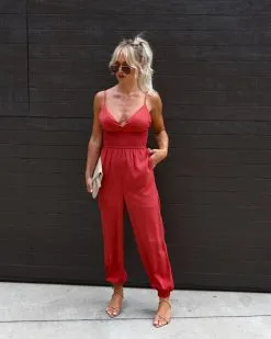 Stay Grounded Smocked Jumpsuit - Terracotta