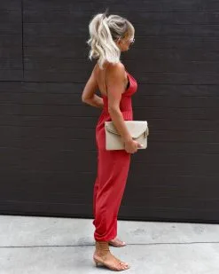 Stay Grounded Smocked Jumpsuit - Terracotta -clothes Sales IMG 40912