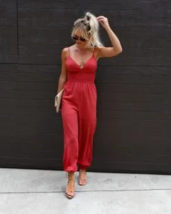 Stay Grounded Smocked Jumpsuit - Terracotta -clothes Sales IMG 41052