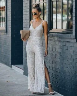 Just Bust A Move Sequin Slit Jumpsuit - FINAL SALE