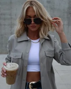 Hey Good Looking Faux Leather Shacket - Light Taupe -clothes Sales IMG 5070 bf2fb581 2b27 4057 8b42 1698c2f6fd83