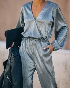 That's A Wrap Pocketed Plisse Jumpsuit - Silver - FINAL SALE -clothes Sales IMG 5669 5bdccaa3 f082 4ddf b103 3db0ed163e50