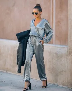 That's A Wrap Pocketed Plisse Jumpsuit - Silver - FINAL SALE -clothes Sales IMG 5694 b3b6f626 22fc 4164 b784 96079cc8df82