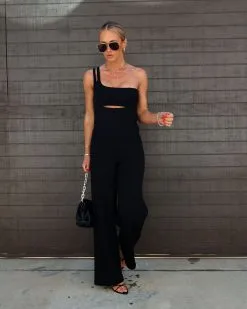 Brayden One Shoulder Jumpsuit - Black - SALE