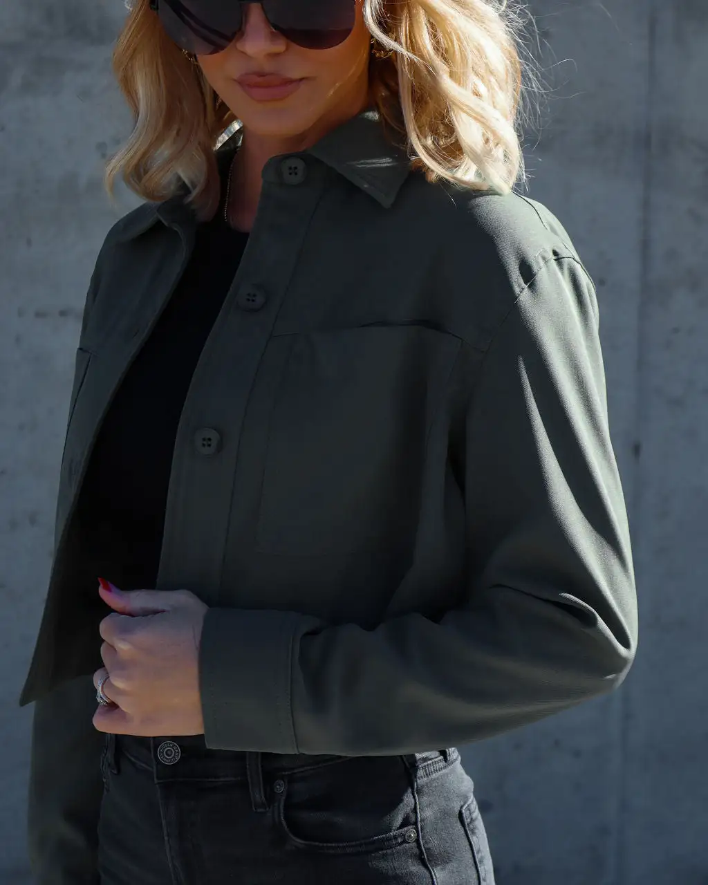 Jane Crop Lightweight Jacket - Olive - FINAL SALE 2 Jane Crop Lightweight Jacket - Olive - FINAL SALE - Image 2