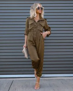 Impressive Moment Pocketed Utility Jumpsuit - Olive - FINAL SALE