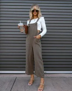 Everything Nice Cotton Pocketed Jumpsuit - Dark Olive - FINAL SALE