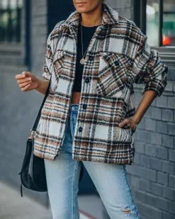 Woodwork Pocketed Sherpa Lined Plaid Shacket - FINAL SALE