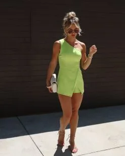 Kyomi One Shoulder Romper - Lime