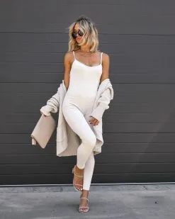 Take It Easy Cotton Jumpsuit - Oatmeal - FINAL SALE