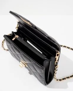 Impulse Quilted Faux Leather Crossbody Clutch - Black - SALE -clothes Sales ImpulseQuiltedFauxLeatherCrossbodyClutch Black Interior