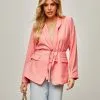 Jazmine Pocketed Waist Tie Blazer - Coral