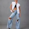 Serai Pocketed Denim Vest - White