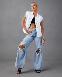 Serai Pocketed Denim Vest - White