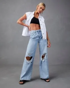 Serai Pocketed Denim Vest - White -clothes Sales KC7959WT WHITE 3501