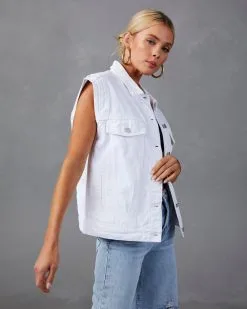 Serai Pocketed Denim Vest - White -clothes Sales KC7959WT WHITE 3529