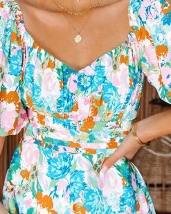 Kamyla Floral Tiered Romper - Mint Multi - FINAL SALE -clothes Sales KamylaFloralTieredRomperMintMulti107