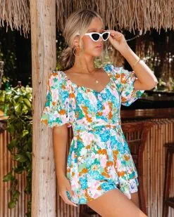 Kamyla Floral Tiered Romper - Mint Multi - FINAL SALE -clothes Sales KamylaFloralTieredRomperMintMulti141