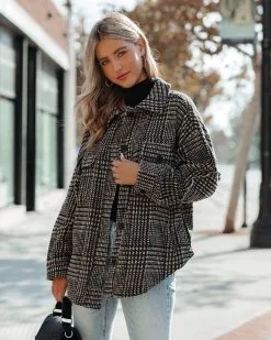 Lamont Pocketed Houndstooth Knit Shacket - FINAL SALE