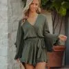 Liya Bell Sleeve Romper - Dark Olive - FINAL SALE