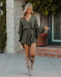 Liya Bell Sleeve Romper - Dark Olive - FINAL SALE -clothes Sales LiyaBellSleeveRomperDarkOlive4