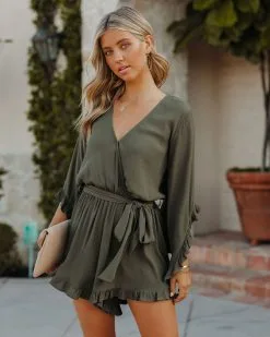 Liya Bell Sleeve Romper - Dark Olive - FINAL SALE -clothes Sales LiyaBellSleeveRomperDarkOlive42