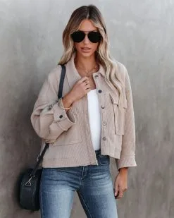 Liz Cotton Blend Pocketed Thermal Shacket - Latte - FINAL SALE