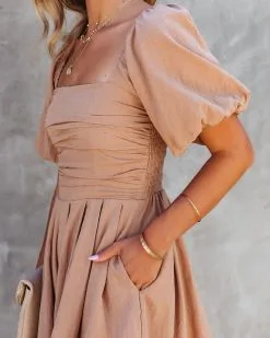 Look Away Pocketed Puff Sleeve Romper - Taupe - FINAL SALE -clothes Sales LookAwayPocketedPuffSleeveRomperTaupe60