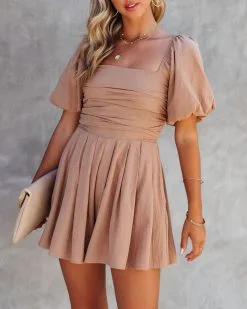 Look Away Pocketed Puff Sleeve Romper - Taupe - FINAL SALE -clothes Sales LookAwayPocketedPuffSleeveRomperTaupe67