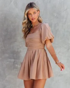 Look Away Pocketed Puff Sleeve Romper - Taupe - FINAL SALE -clothes Sales LookAwayPocketedPuffSleeveRomperTaupe83