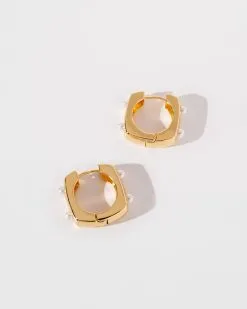 Lou Pearl Square Mini Hoops - Gold