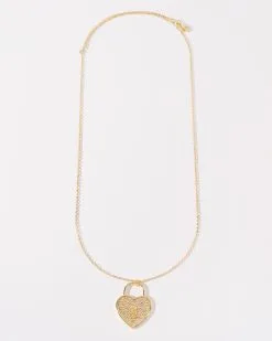 Love Lock Down Heart Charm Necklace - Gold - FINAL SALE