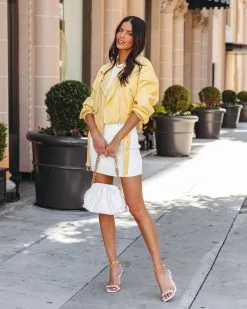 Lucia Pocketed Faux Leather Crop Moto Jacket - Lemon - LAST CHANCE -clothes Sales LuciaPocketedFauxLeatherCropMotoJacketLemon109