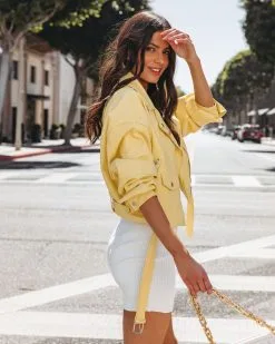 Lucia Pocketed Faux Leather Crop Moto Jacket - Lemon - LAST CHANCE -clothes Sales LuciaPocketedFauxLeatherCropMotoJacketLemon88