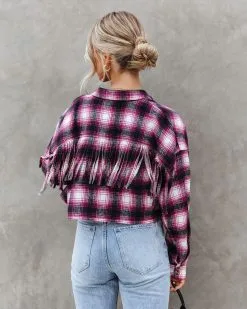 Luke Pocketed Plaid Fringe Jacket - FINAL SALE -clothes Sales Lukepocketedplaidfringebuttondowntop96